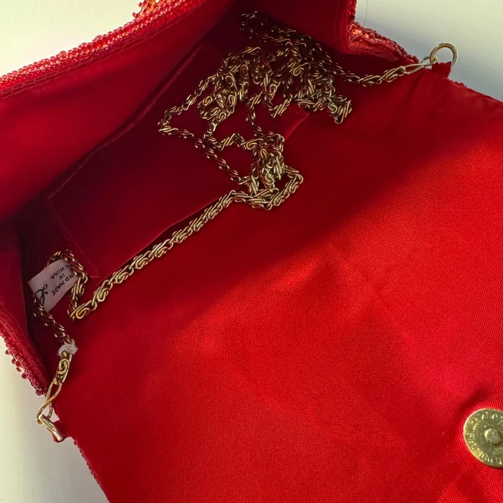 La Regale Vtg Red Beads Sequin Clutch Evening Bag Glam Wedding Guest Bridal Gala